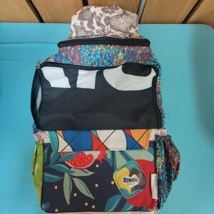 Uzwelo Backpack School Bag With Poncho Blue Black Yellow Multicolor Patterns